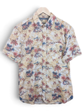 JAKE & IPI North Coast Hawaiian shirt in beige with a tropical palm tree print, short sleeves, and button-down front.