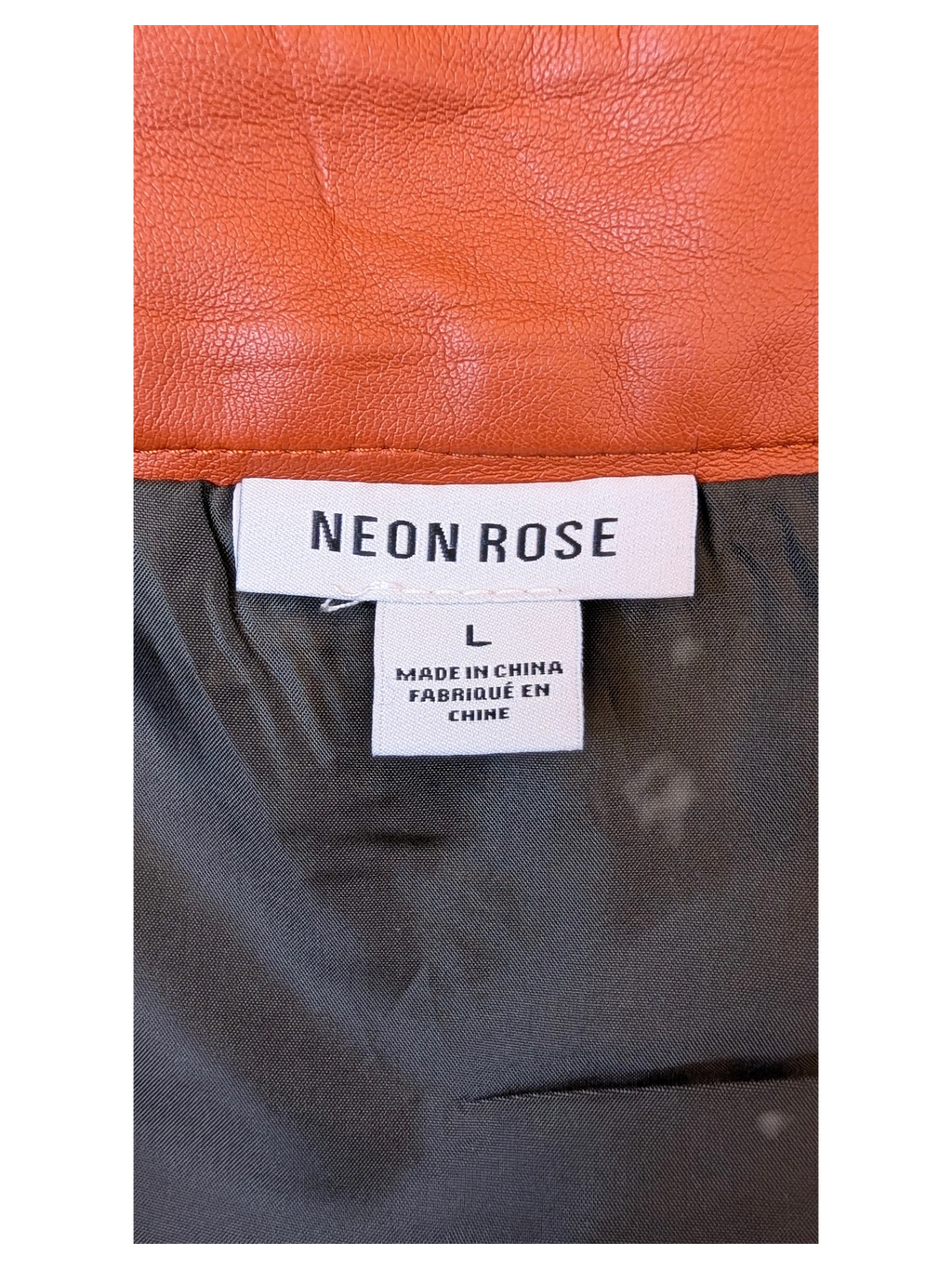 JAKE & IPI Neon Rose orange paneled faux leather mini skirt with interior lining and size large tag
