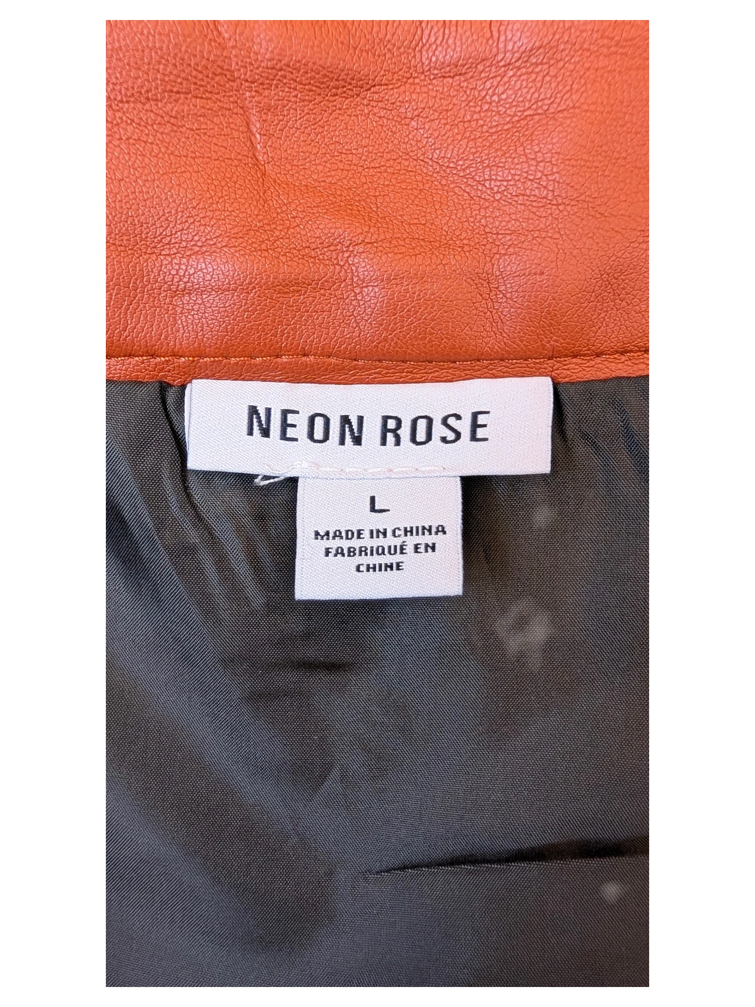 JAKE & IPI Neon Rose orange paneled faux leather mini skirt with interior lining and size large tag