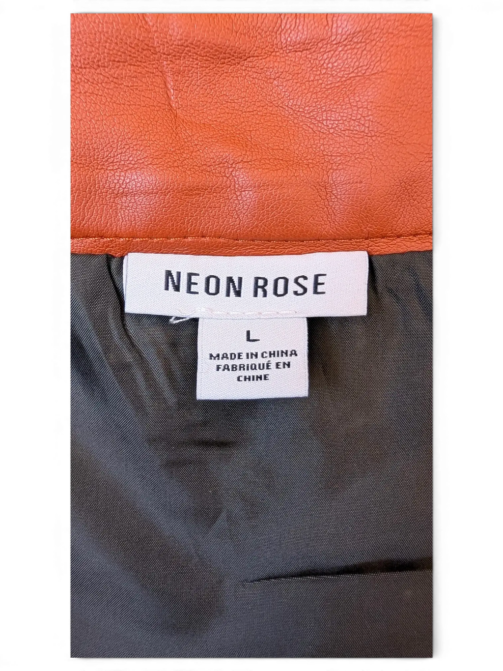 JAKE & IPI Neon Rose orange paneled faux leather mini skirt with interior lining and size large tag