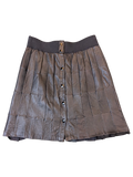JAKE & IPI black faux leather paneled skirt with a button-front closure and elastic waistband.