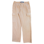 JAKE & IPI peach corduroy cargo pants with button and zip closure, featuring side pockets and two cargo pockets.