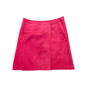 JAKE & IPI Josephine's and Co hot pink suede leather wrap mini skirt with side pockets and button closure.