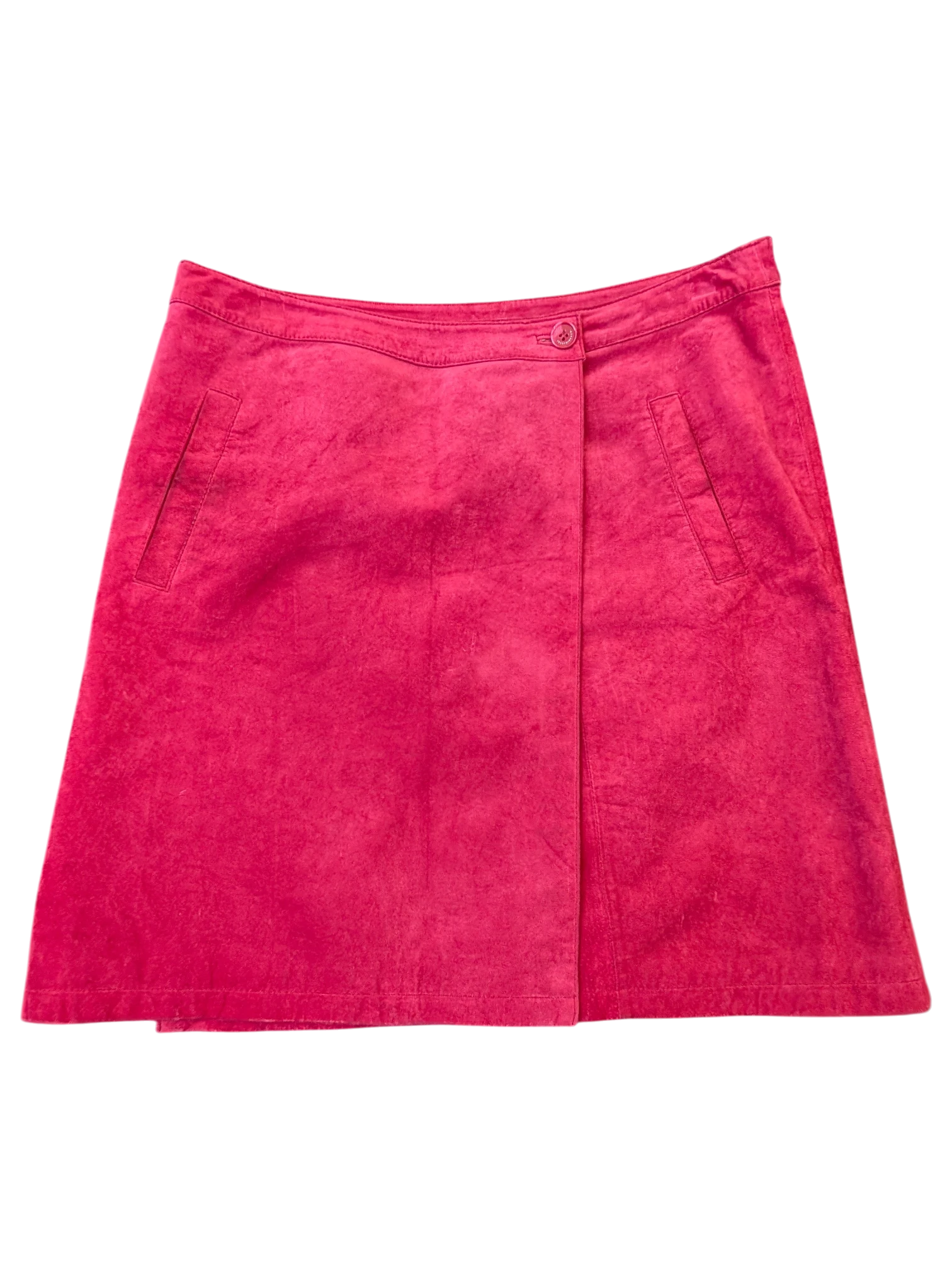 JAKE & IPI Josephine's and Co hot pink suede leather wrap mini skirt with side pockets and button closure.