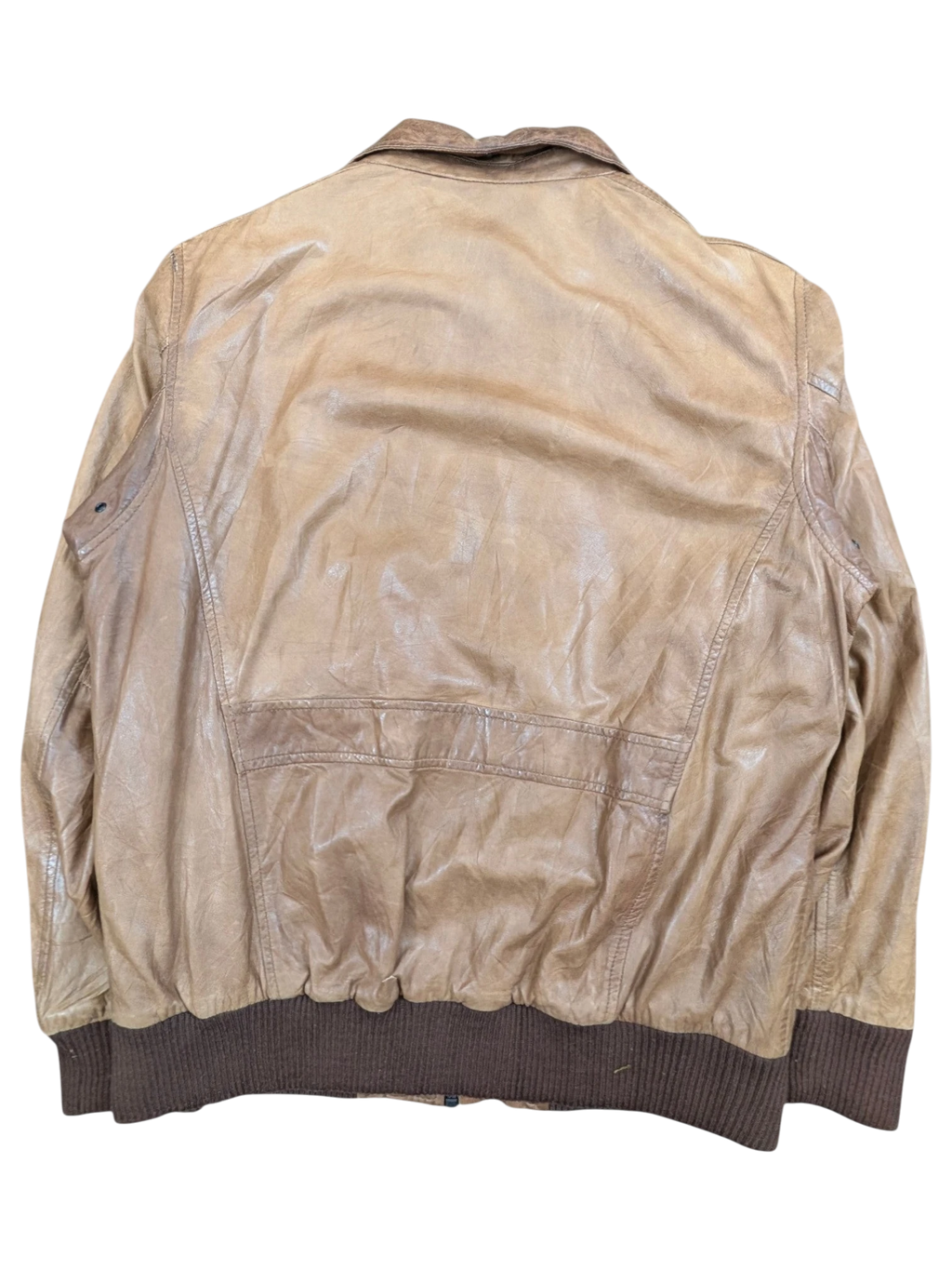 JAKE & IPI Q-21 distressed brown leather bomber jacket with ribbed cuffs and collar.