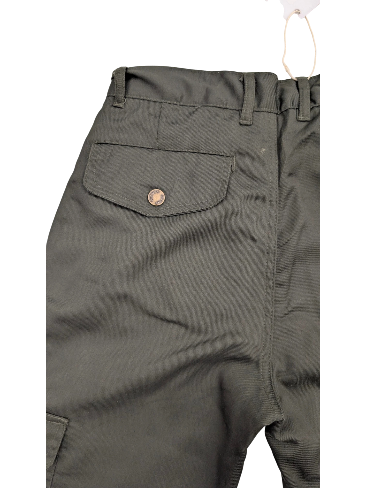 JAKE & IPI Ranger's Sport Cargo Pants in dark green, featuring a button-closure flap pocket and belt loops.