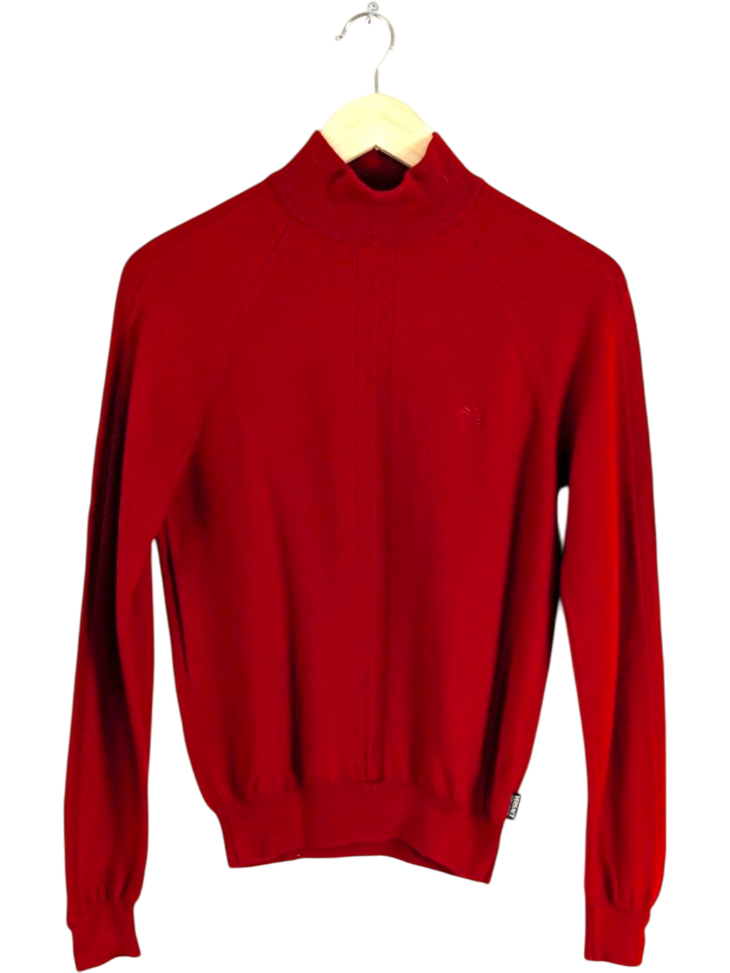 JAKE & IPI red wool turtleneck sweater with tonal Medusa logo embroidery on chest. Size S.
