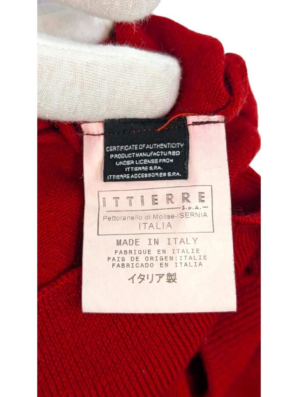 JAKE & IPI Vintage Versace Jeans Couture red wool turtleneck sweater with tonal Medusa logo. Made in Italy, Size S.