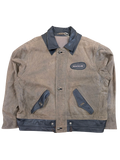 JAKE & IPI brown distressed leather jacket with black collar and trim, featuring a Route 66 patch.
