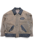 JAKE & IPI brown distressed leather jacket with black collar and trim, featuring a Route 66 patch.