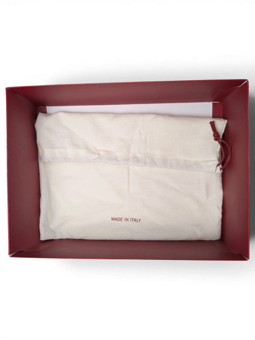 JAKE & IPI Salvatore Ferragamo messenger bag protective cotton dust bag inside a burgundy branded gift box
