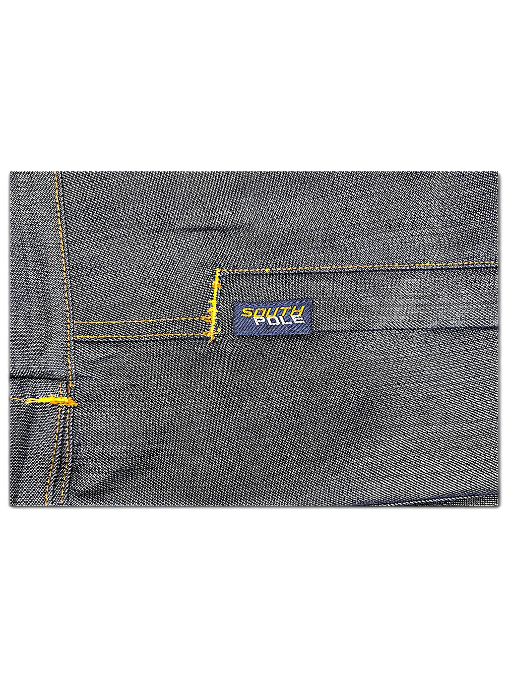 JAKE & IPI Southpole denim jacket featuring dark blue fabric with contrasting yellow stitching and brand label