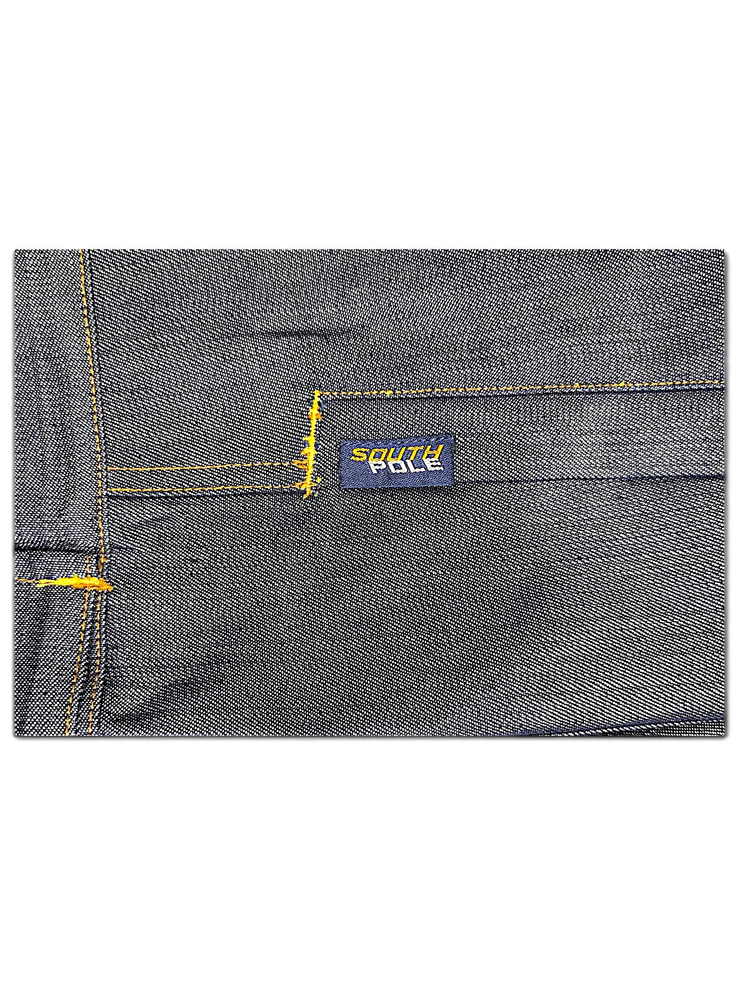 JAKE & IPI Southpole denim jacket featuring dark blue fabric with contrasting yellow stitching and brand label