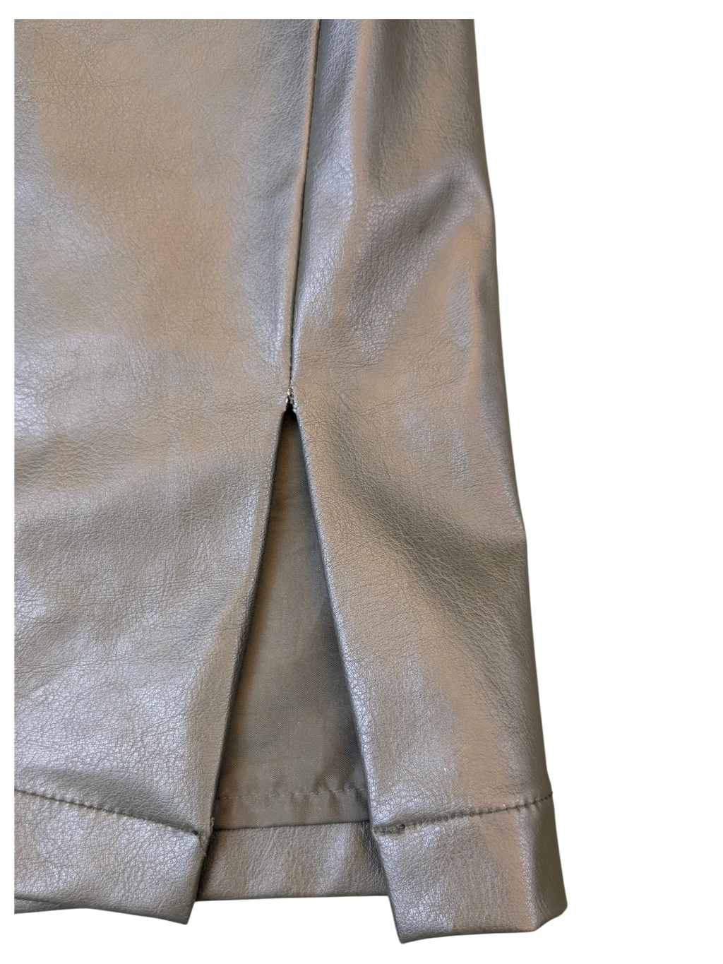 JAKE & IPI Staccato faux leather midi skirt in grey with a side slit detail and textured finish.