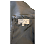 JAKE & IPI Staccato black faux leather midi skirt with interior brand label and size 38 tag.