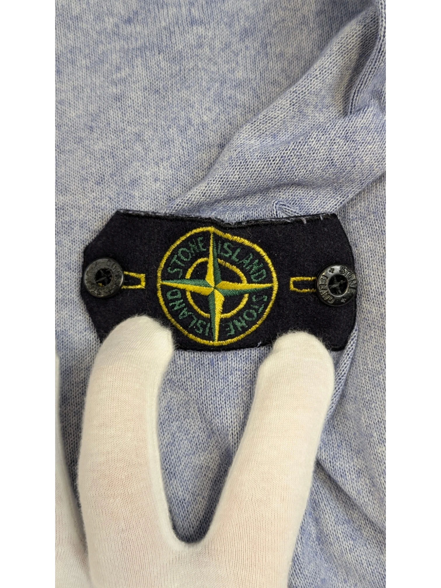 JAKE & IPI Stone Island blue mélange cotton crewneck sweater with compass patch on sleeve. Size XXL.