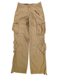 JAKE & IPI tan cotton cargo pants with multiple pockets and zip detail.