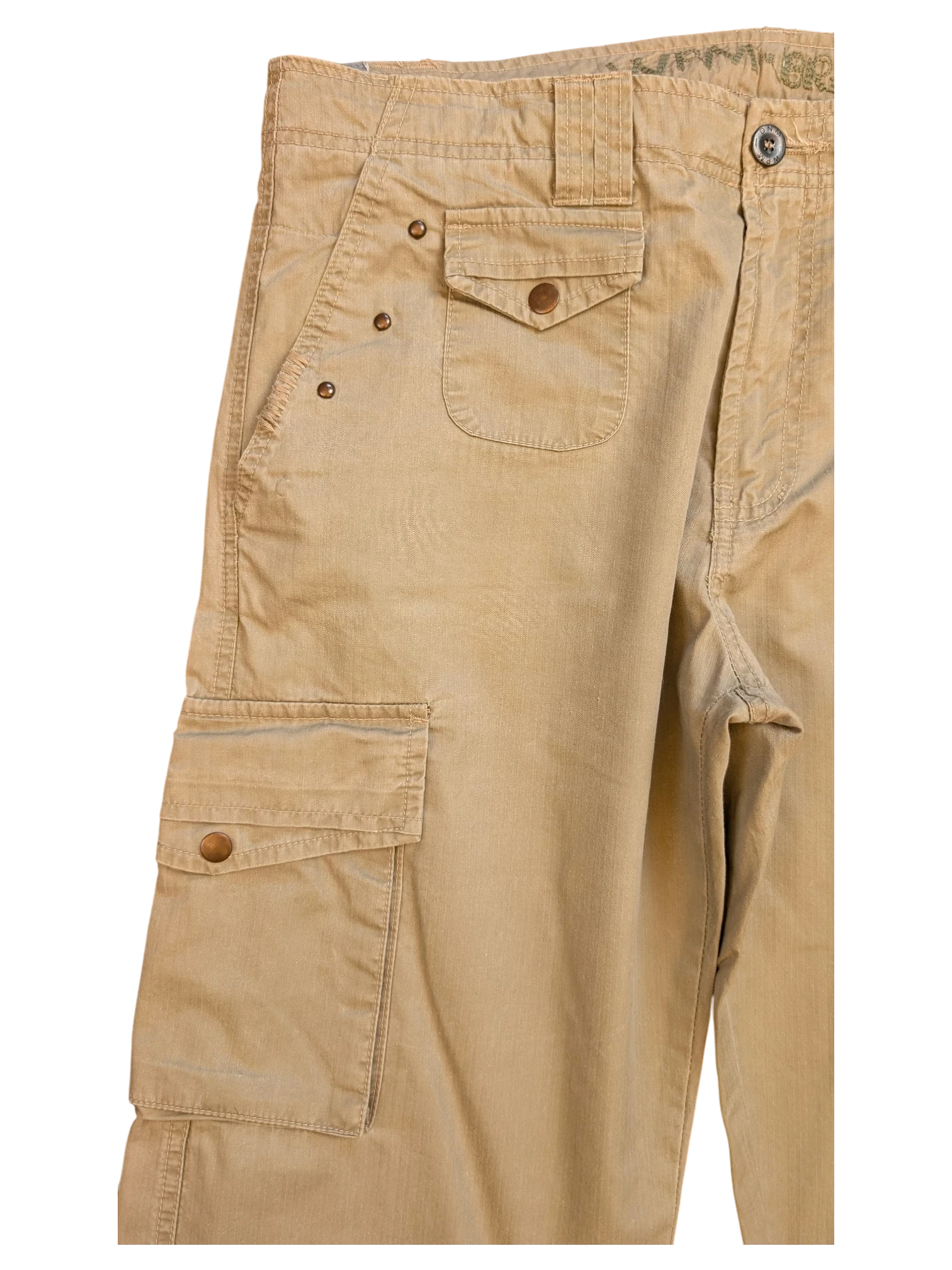 JAKE & IPI tan cotton cargo pants EU 42 with multiple pockets and button closures.