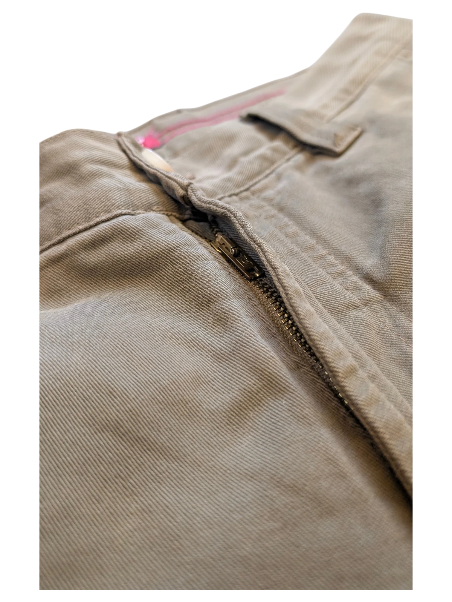 JAKE & IPI tan cargo pants with zip fly and pink trim detail. Size IT 46.