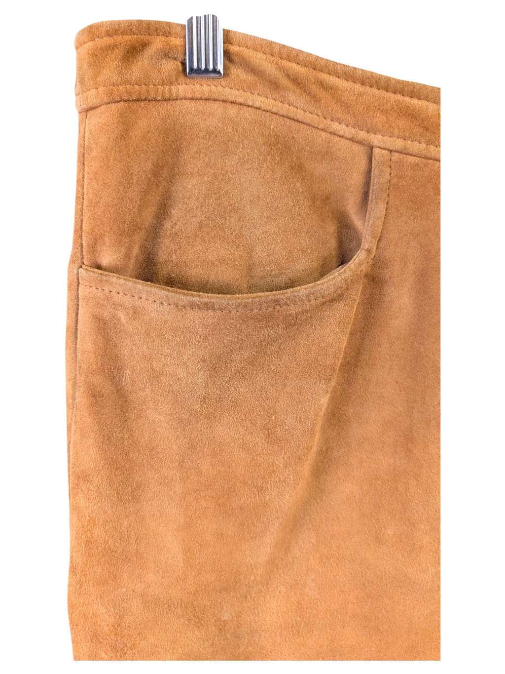 JAKE & IPI Brandt suede reindeer leather pants in tan featuring a classic curved front pocket detail.