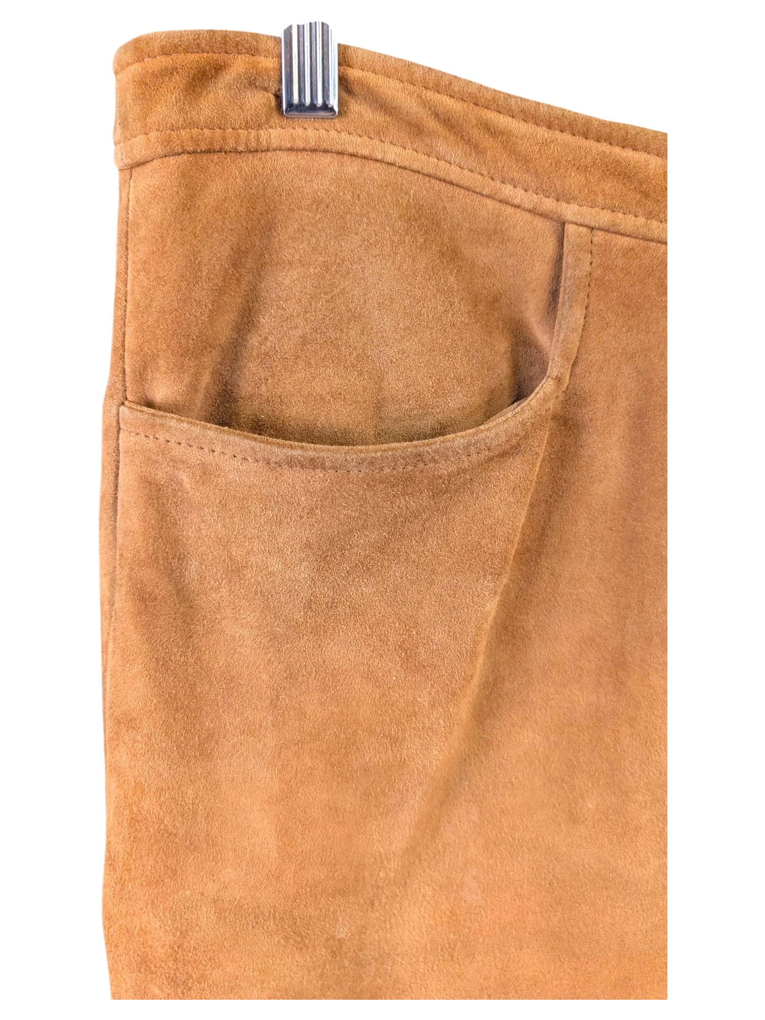 JAKE & IPI Brandt suede reindeer leather pants in tan featuring a classic curved front pocket detail.