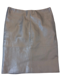 Gray & Willow faux leather pencil skirt in taupe with a clean, paneled design from JAKE & IPI.