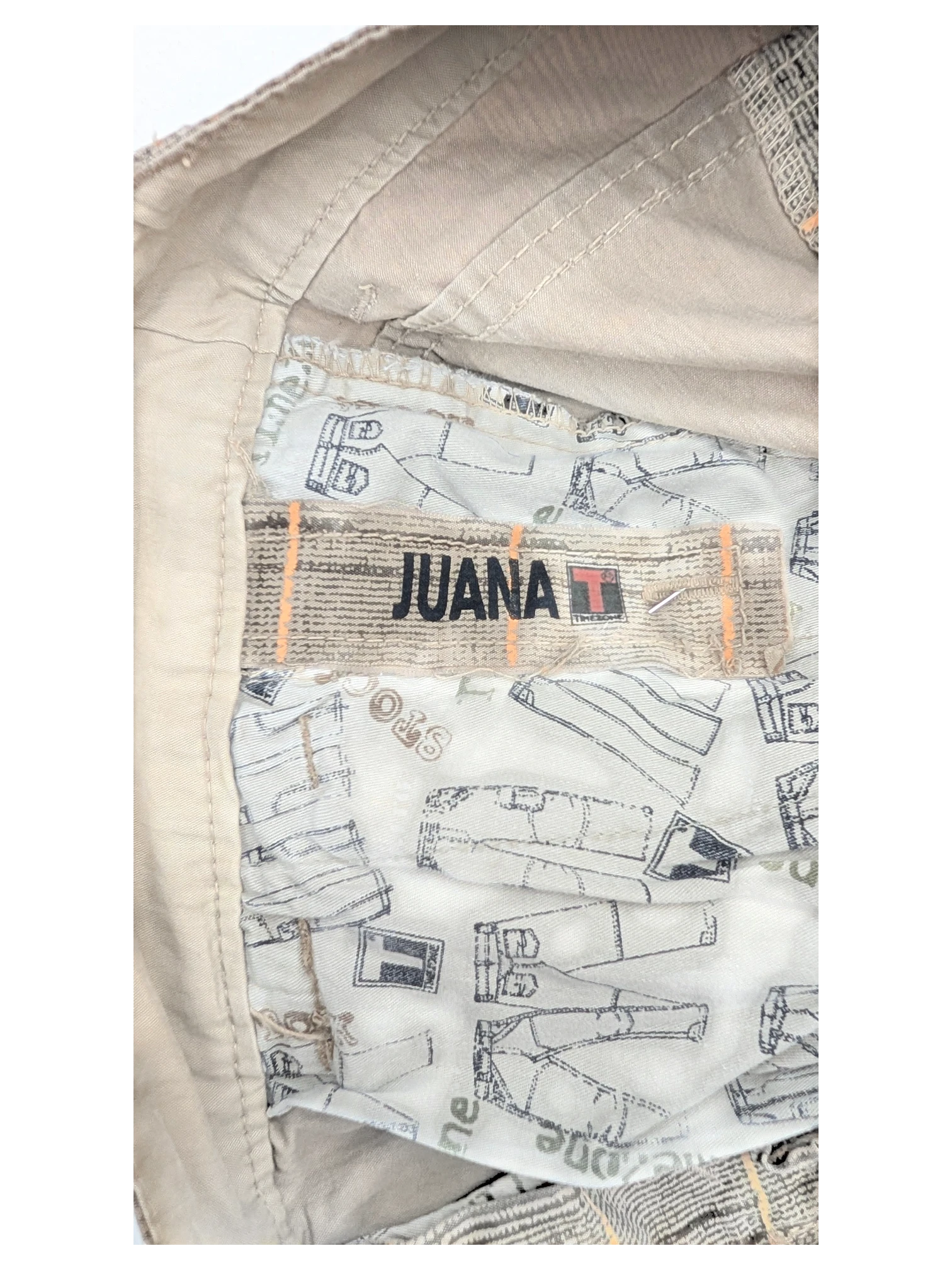 JAKE & IPI Timezone Cargo Pants 27 in beige cotton blend with printed pocket lining.