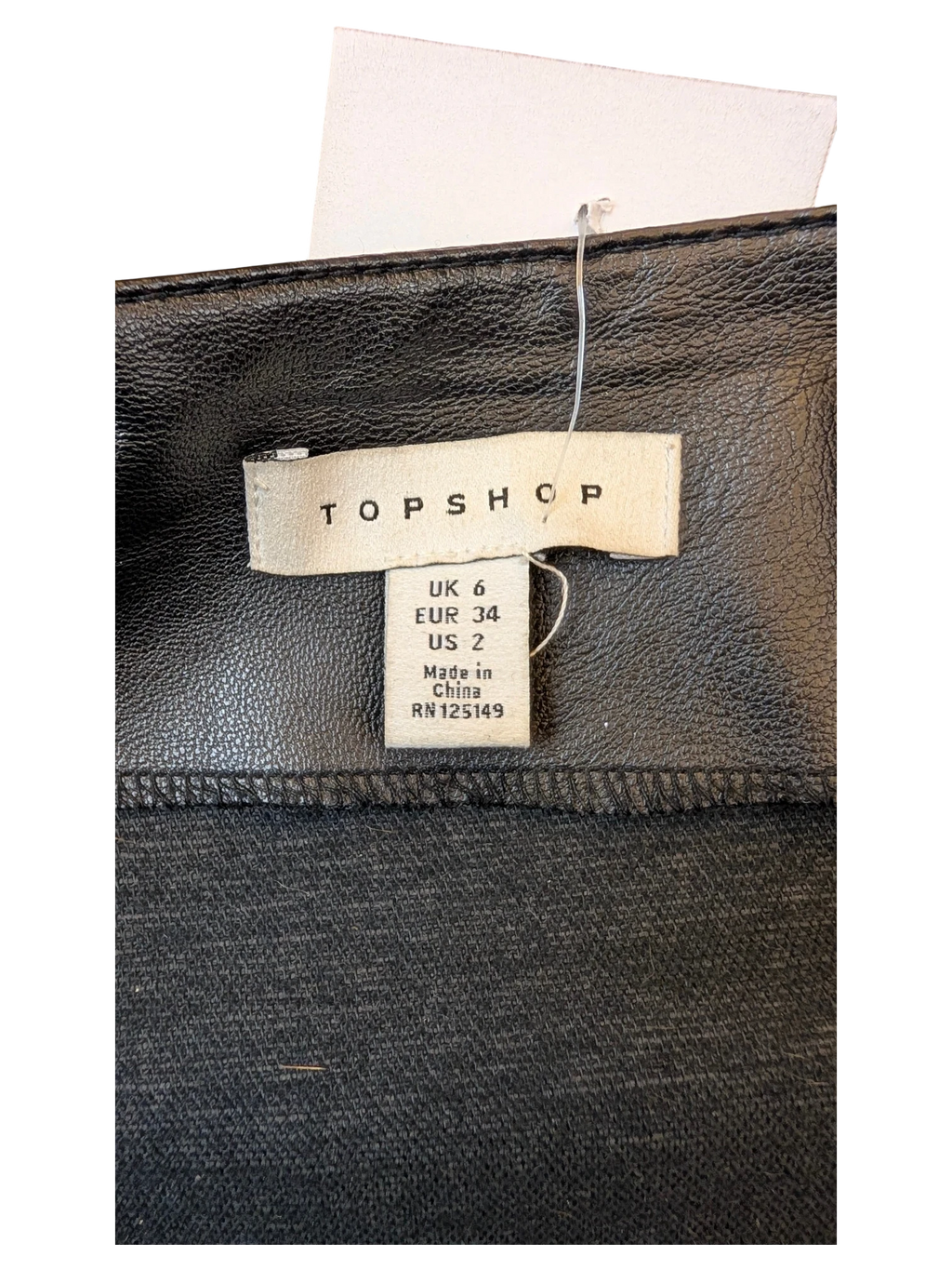 Topshop black faux leather belted mini skirt size US 2 from JAKE & IPI with interior brand label