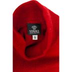 JAKE & IPI Vintage Versace Jeans Couture red wool turtleneck sweater, size S, with Medusa logo detail.