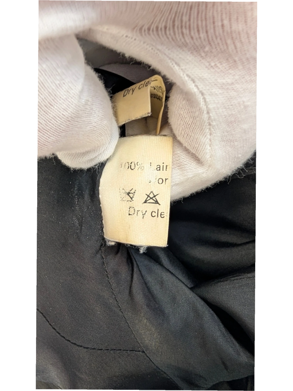 JAKE & IPI vintage black cotton silk structured jacket with satin collar detail and asymmetrical button front, made in France.