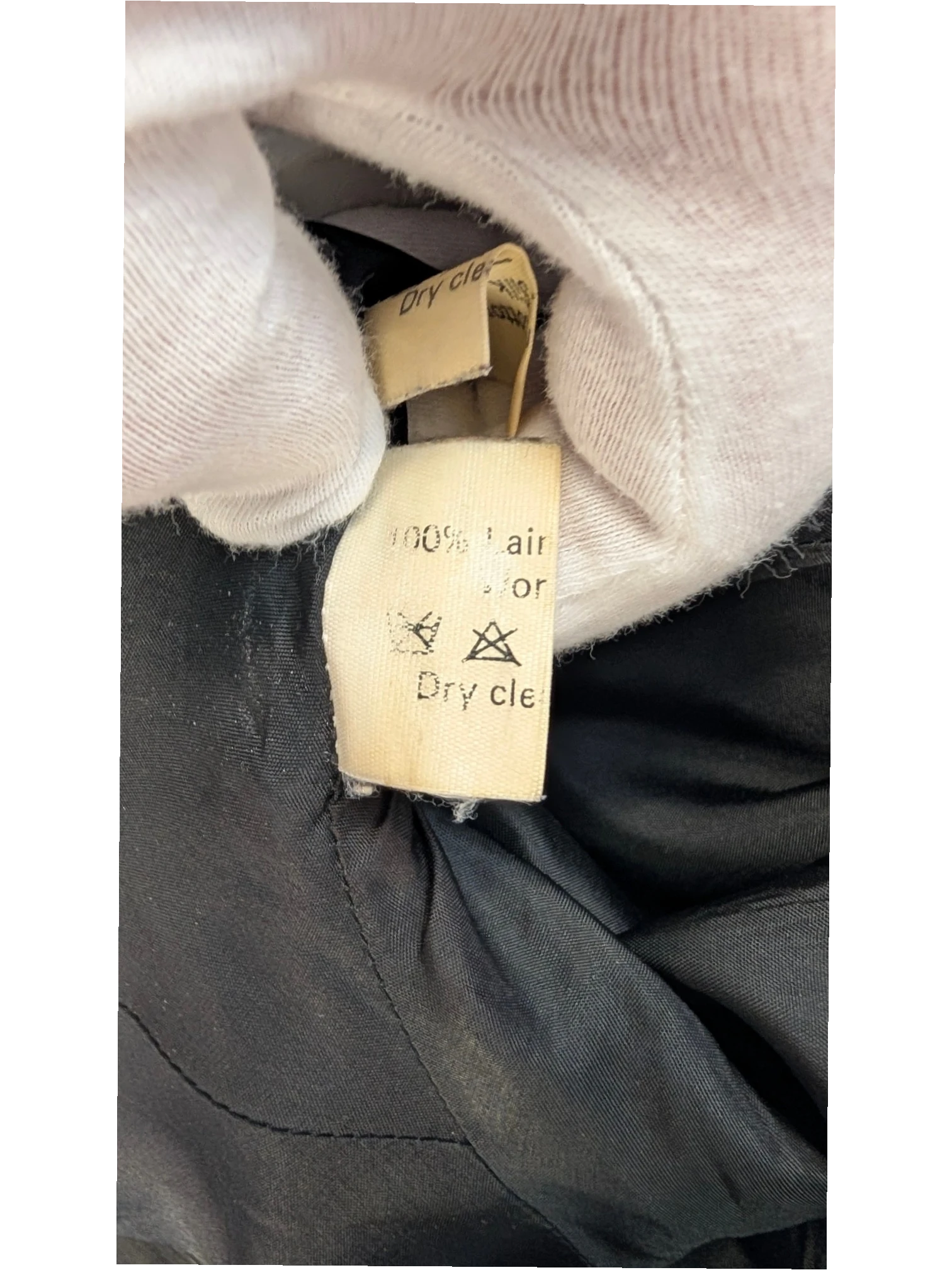JAKE & IPI vintage black cotton silk structured jacket with satin collar detail and asymmetrical button front, made in France.