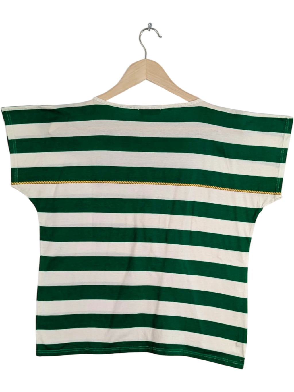 JAKE & IPI vintage 70s/80s Gucci green and white striped cotton t-shirt with nautical rope motif and GG emblem. Size L.