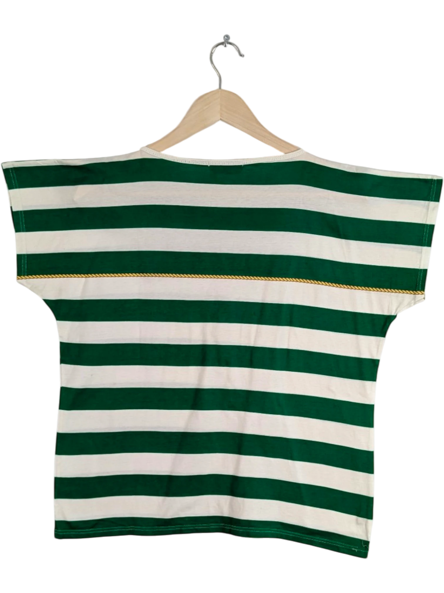 JAKE & IPI vintage 70s/80s Gucci green and white striped cotton t-shirt with nautical rope motif and GG emblem. Size L.