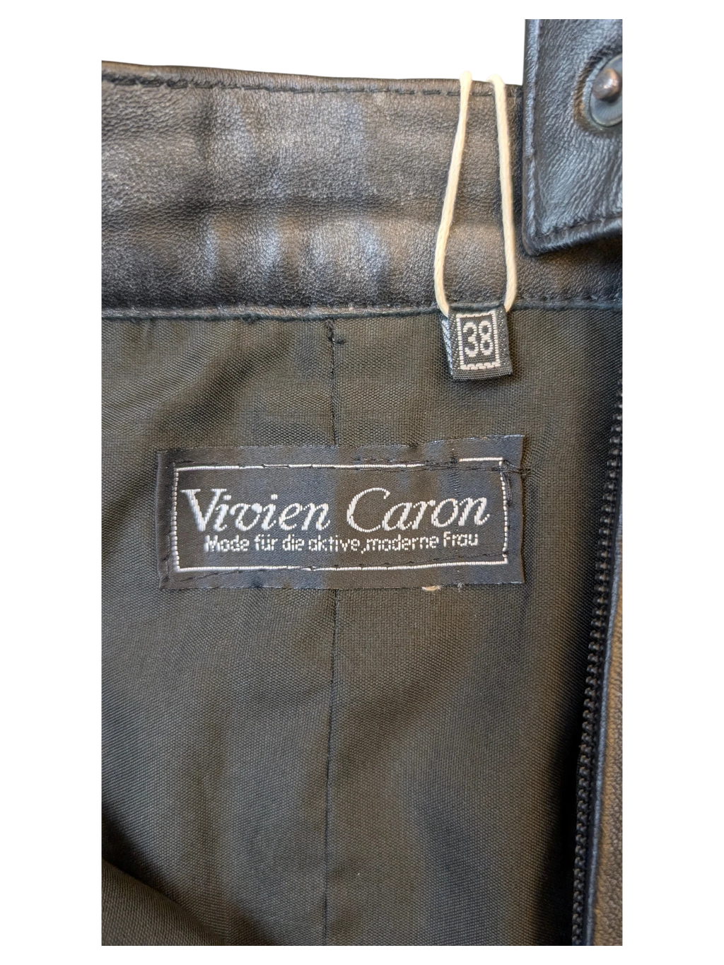 JAKE & IPI Vivien Caron black leather skirt interior label and size 38 tag