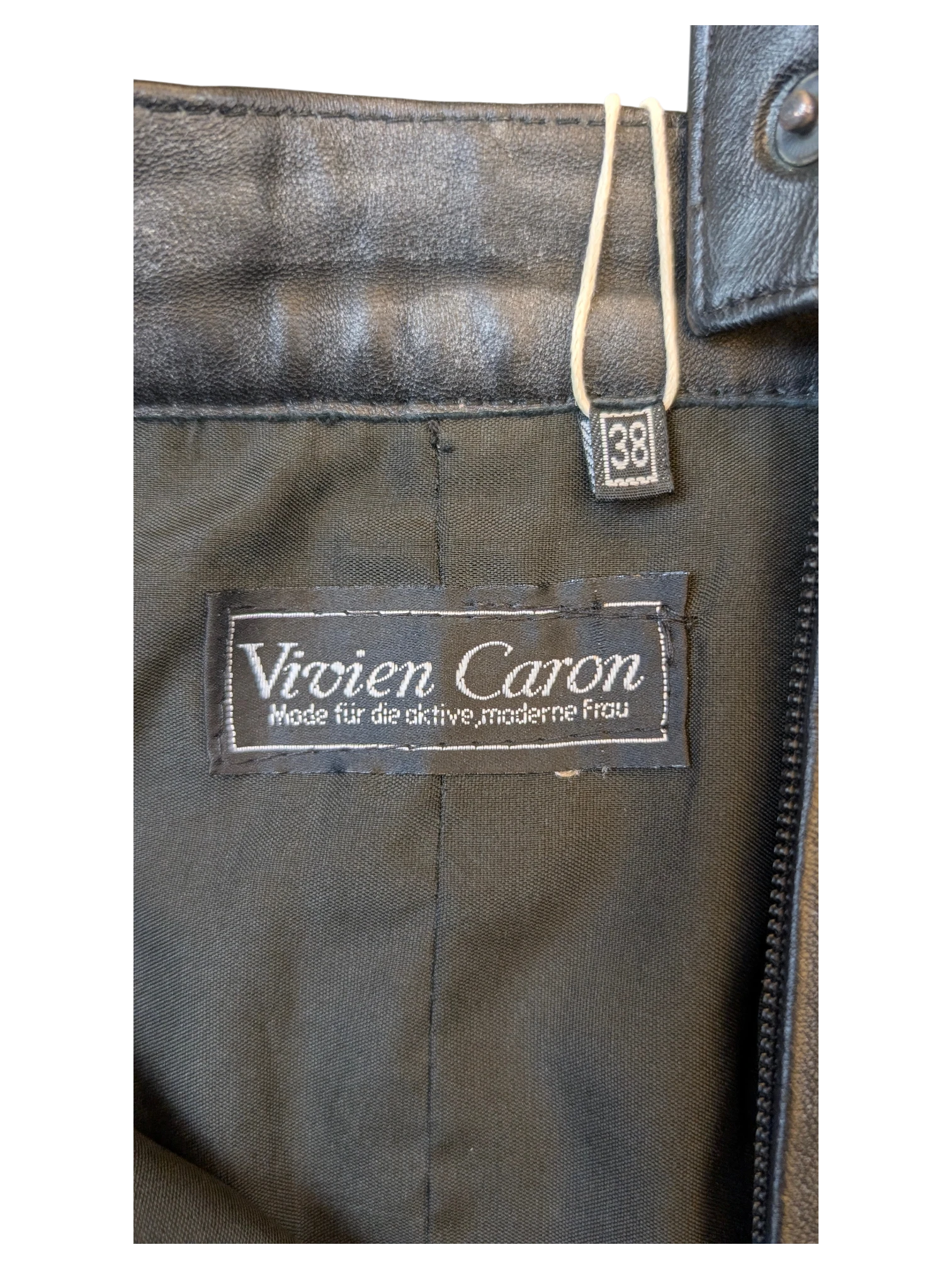 JAKE & IPI Vivien Caron black leather skirt interior label and size 38 tag