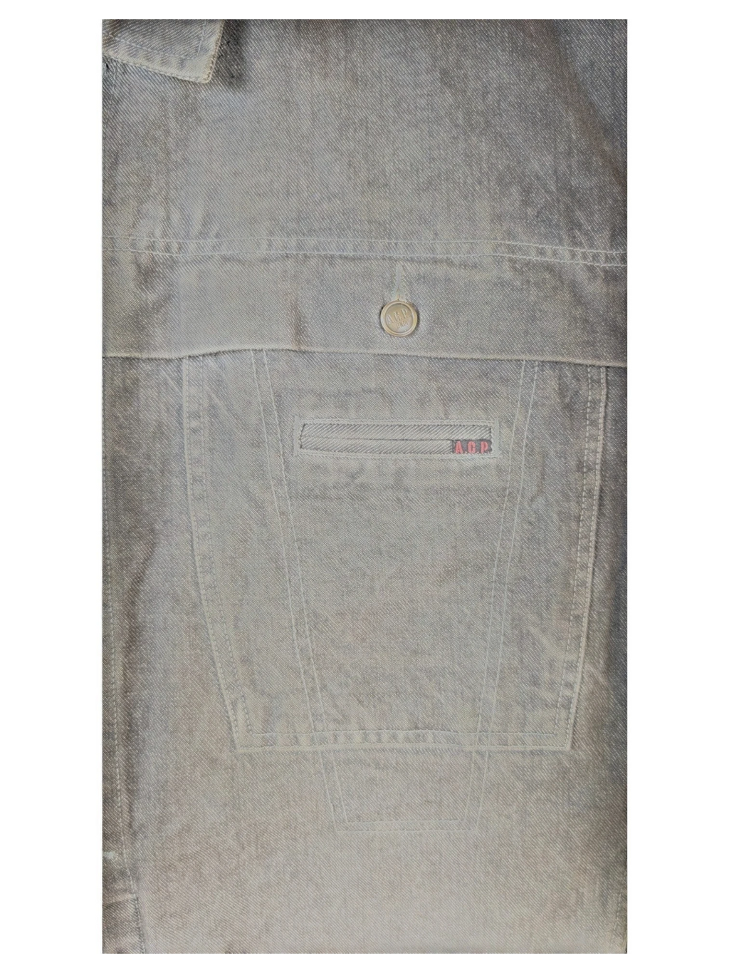 JAKE & IPI A.C.P grey washed denim jacket with chest pocket and button detail.