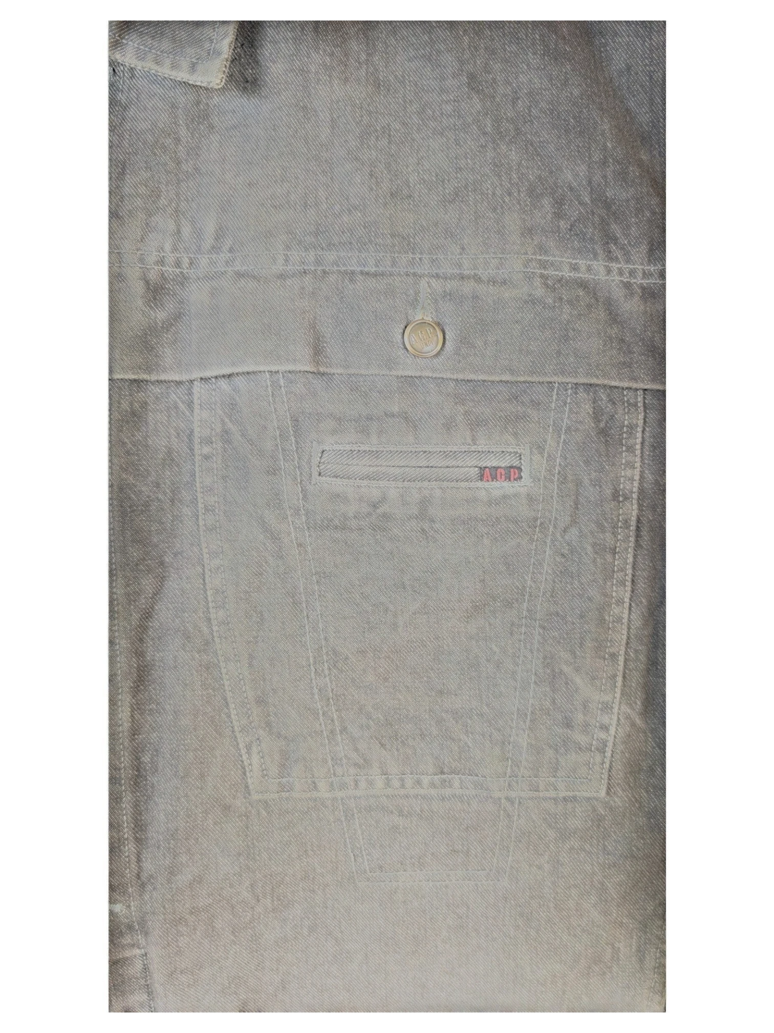 JAKE & IPI A.C.P grey washed denim jacket with chest pocket and button detail.