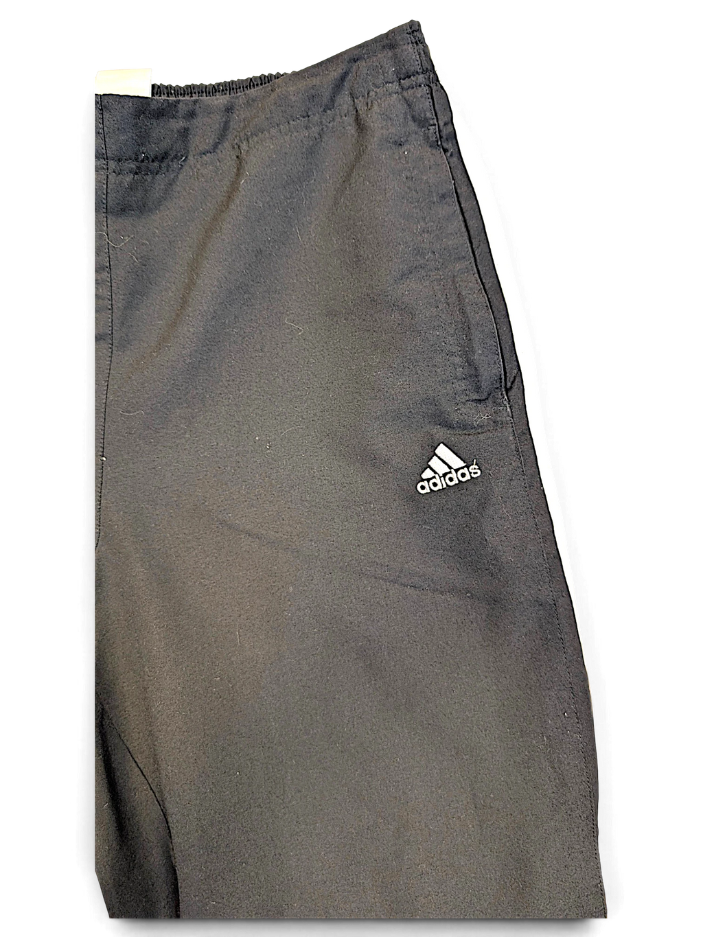 JAKE & IPI pre-owned black adidas track pants with white logo and signature 3-stripes detail