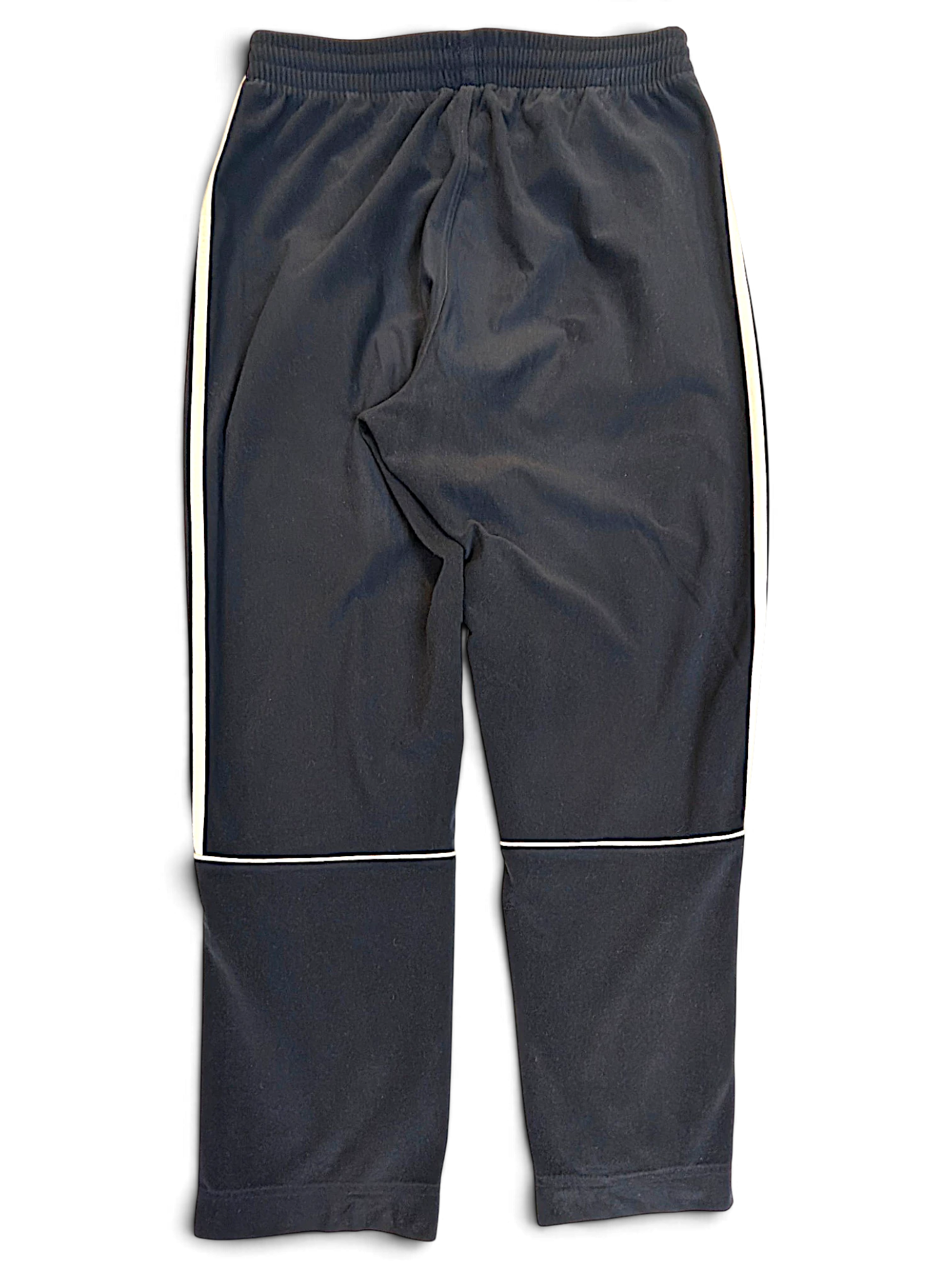 JAKE & IPI pre-owned blue adidas velour track pants with white side stripes and horizontal leg detailing