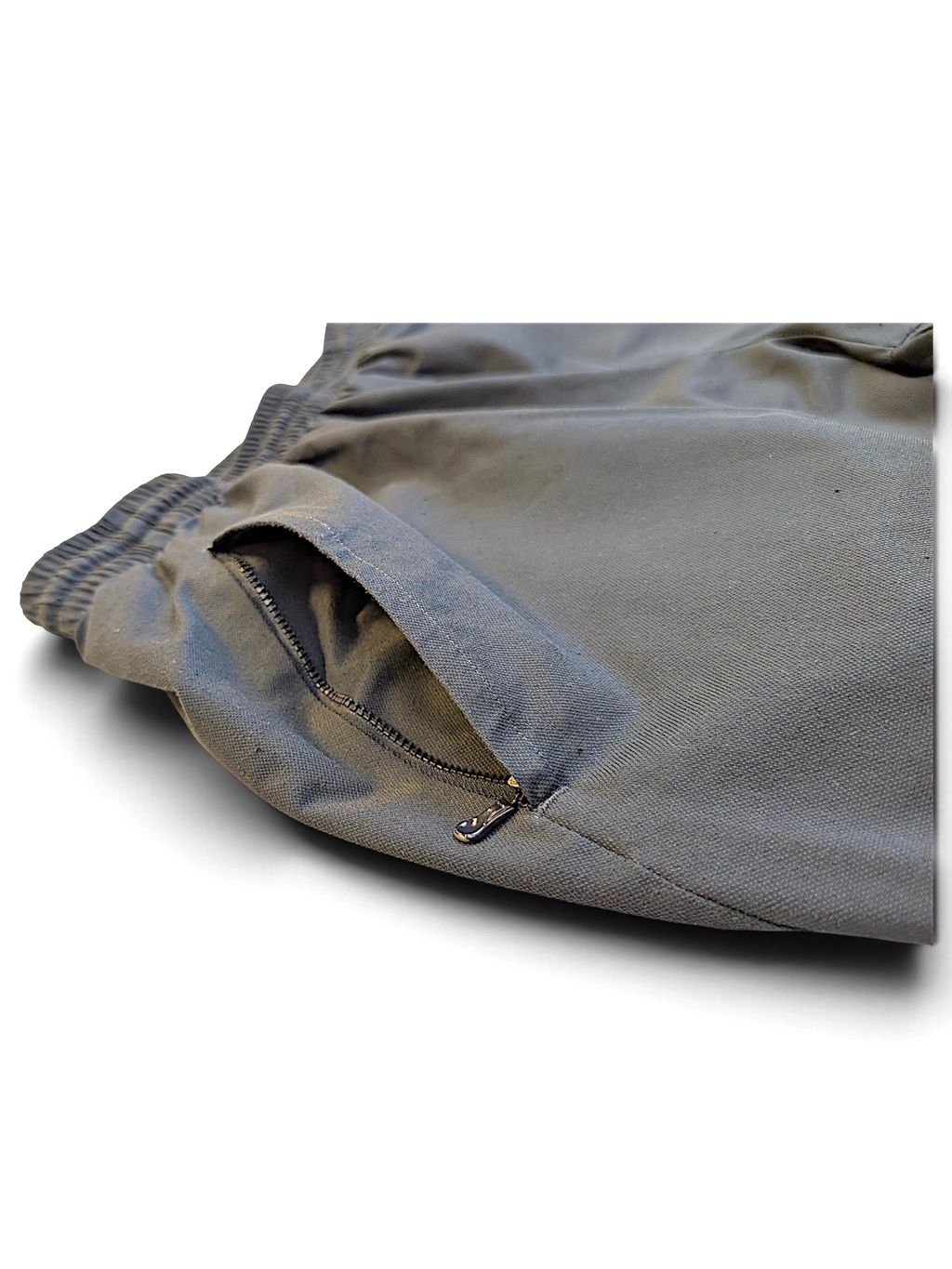 JAKE & IPI pre-owned adidas dark grey track pants with a zippered pocket and distressed finish
