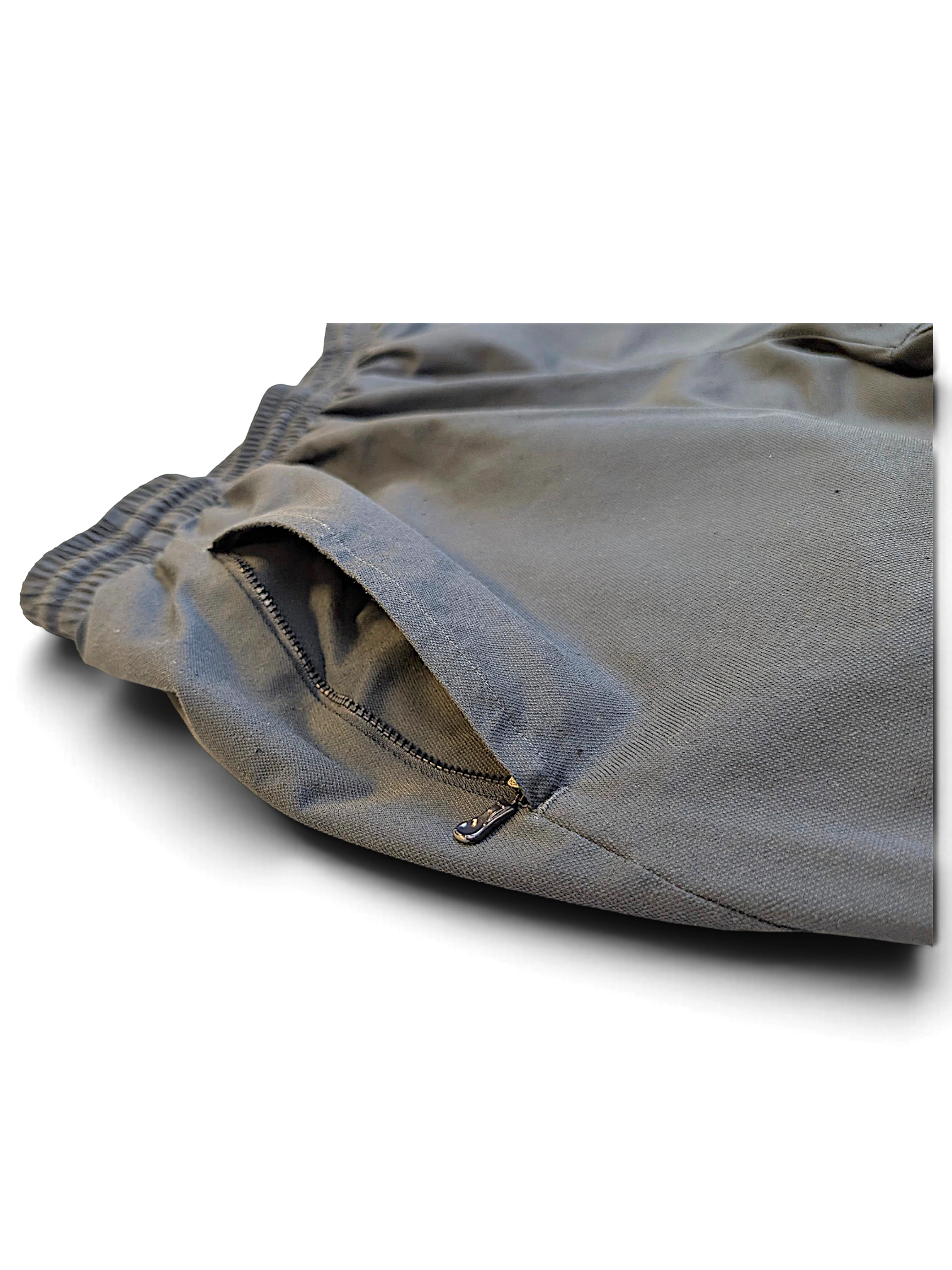 JAKE & IPI pre-owned adidas dark grey track pants with a zippered pocket and distressed finish