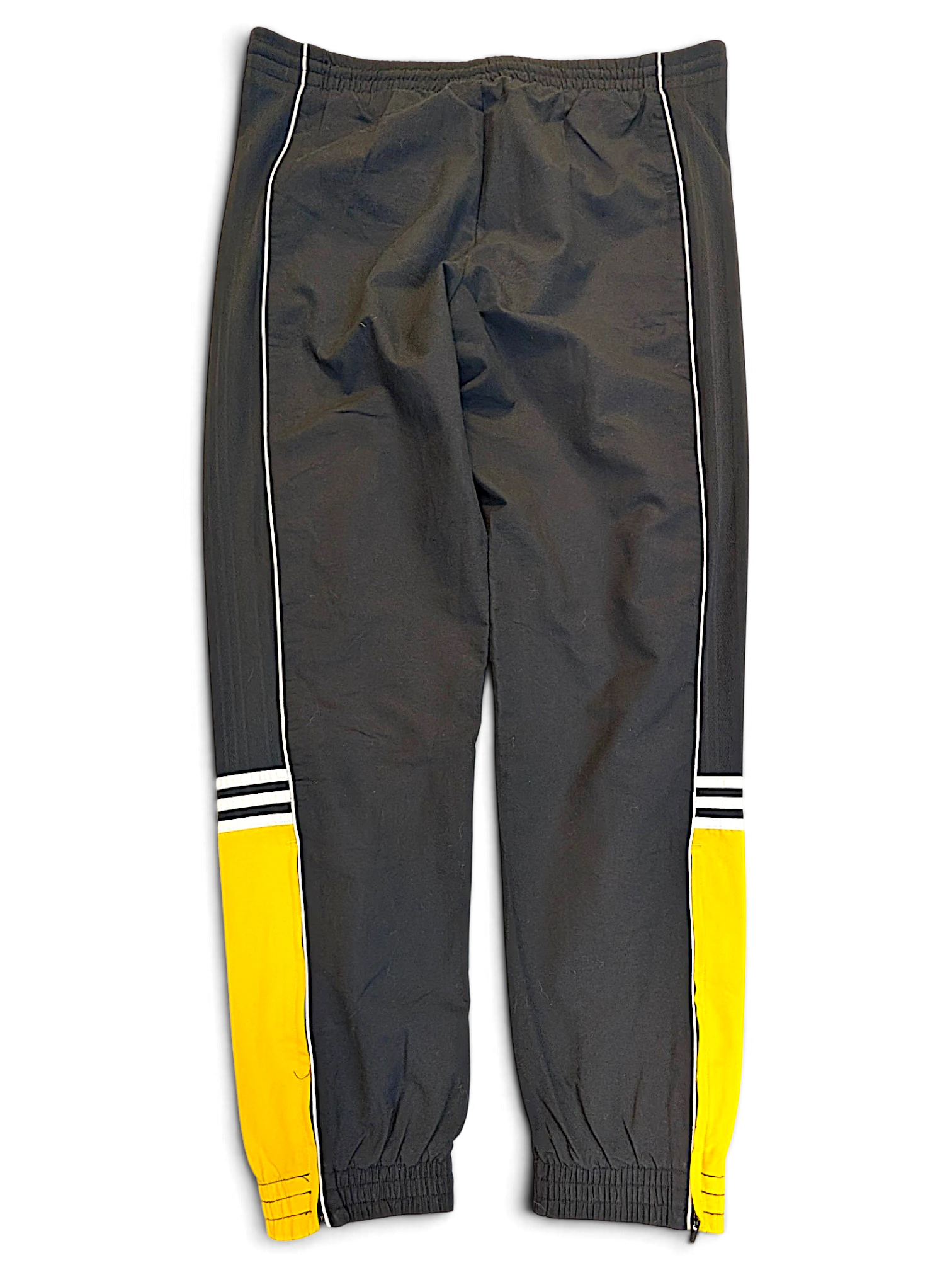 JAKE & IPI pre-owned adidas grey track pants with yellow leg panels and white piping detail