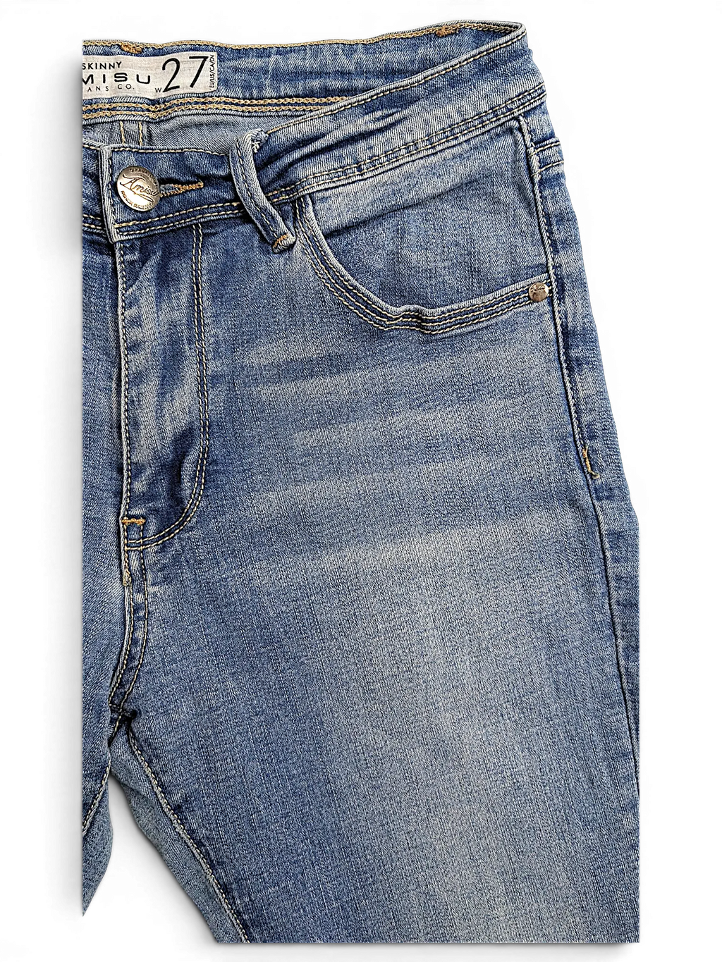 JAKE & IPI Amisu light blue skinny denim jeans with classic five-pocket styling and metal button closure