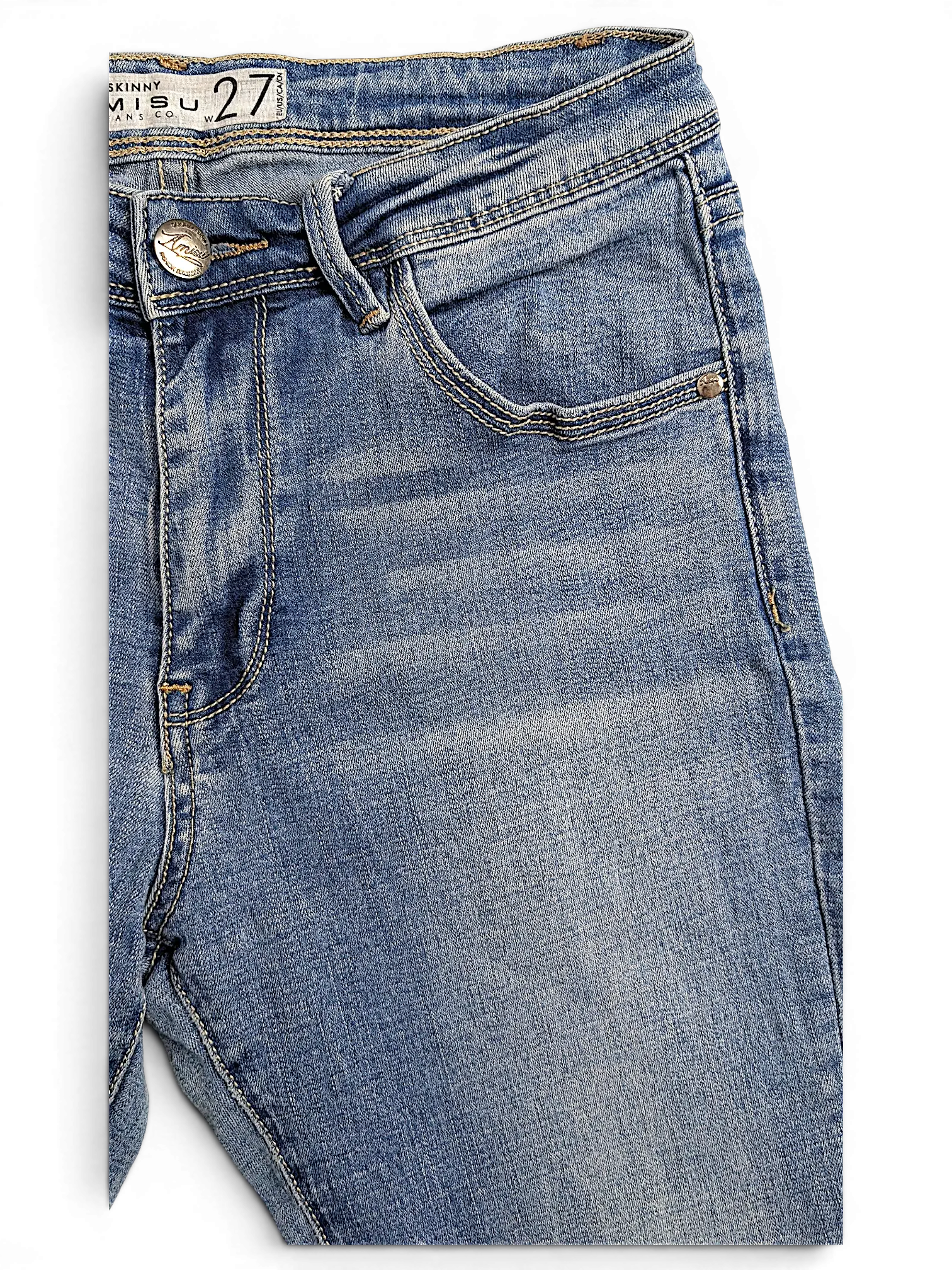 JAKE & IPI Amisu light blue skinny denim jeans with classic five-pocket styling and metal button closure
