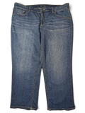 JAKE & IPI APT. 9 plus size 20W blue denim capri jeans with classic five-pocket styling and fading details.