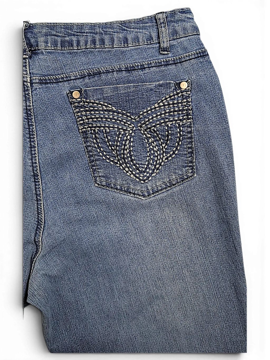 JAKE & IPI Baccini straight leg jeans in medium wash denim with decorative embroidered back pocket detail