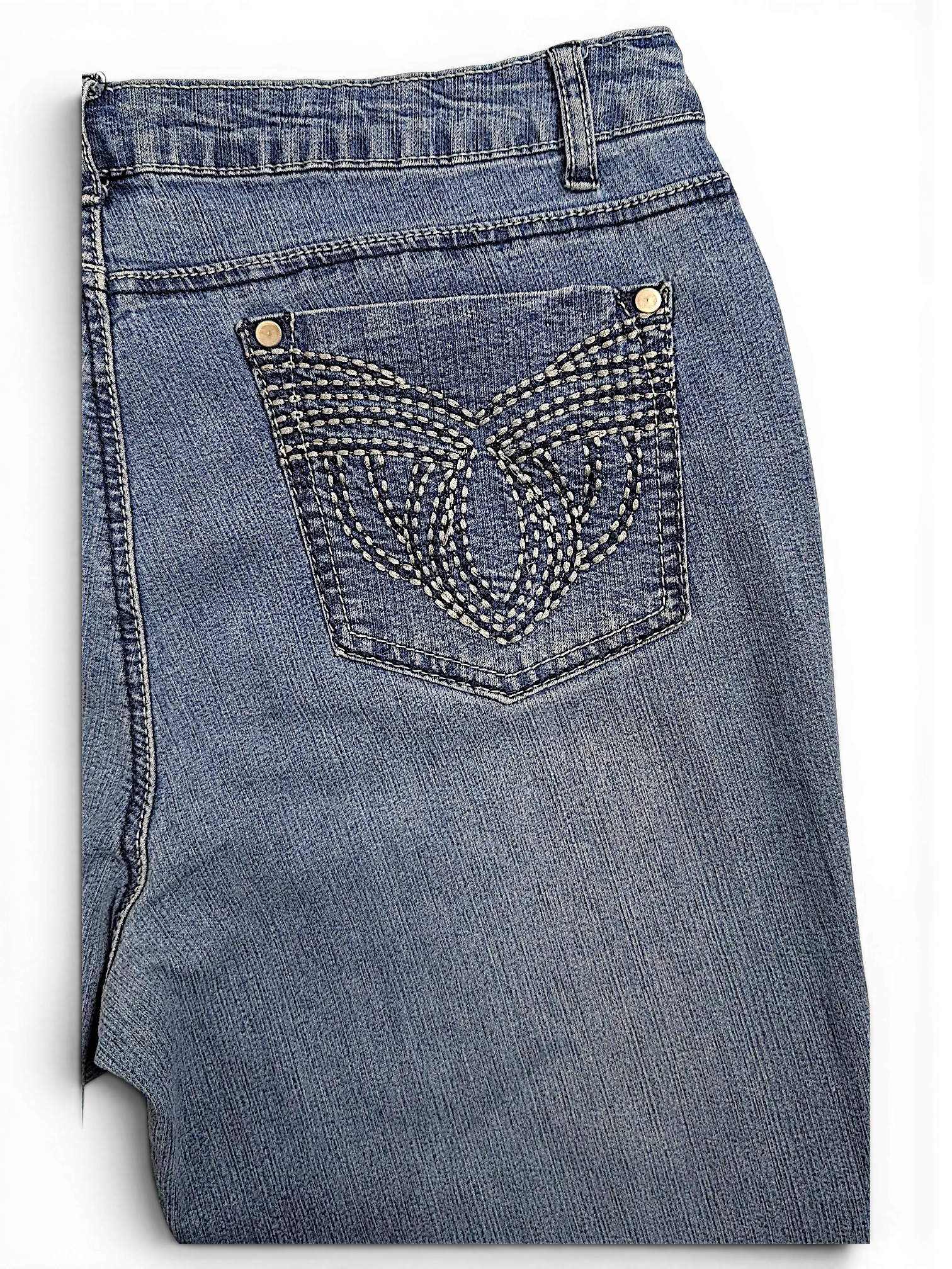 JAKE & IPI Baccini straight leg jeans in medium wash denim with decorative embroidered back pocket detail