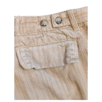 JAKE & IPI beige corduroy cargo pants with button closure and flap pocket detail.