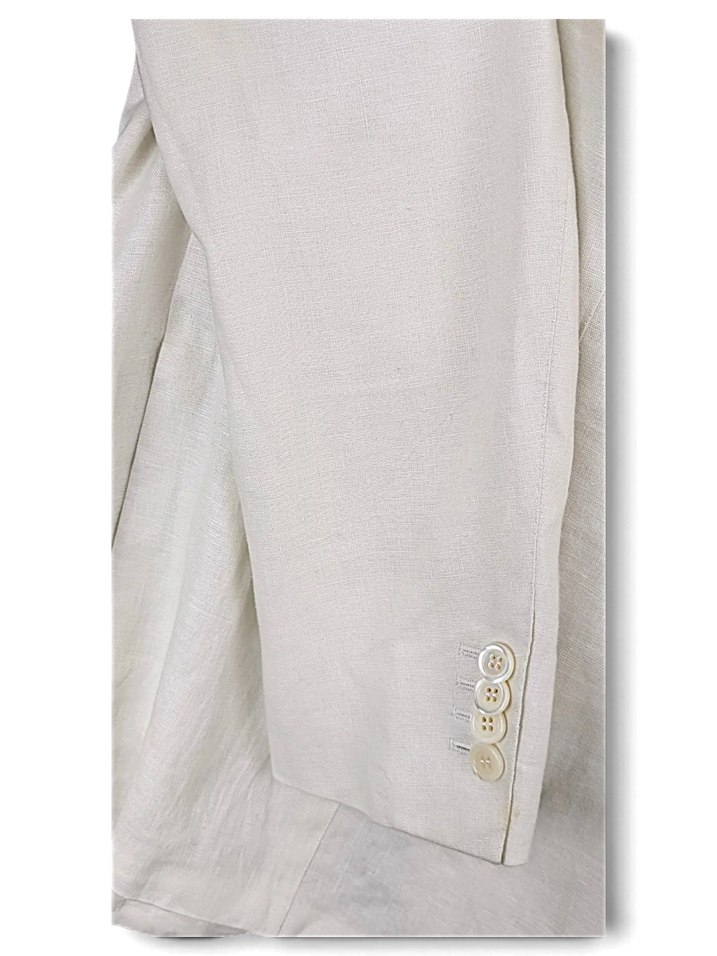 JAKE & IPI IBE Brioni beige linen suit jacket sleeve with four button cuff detail