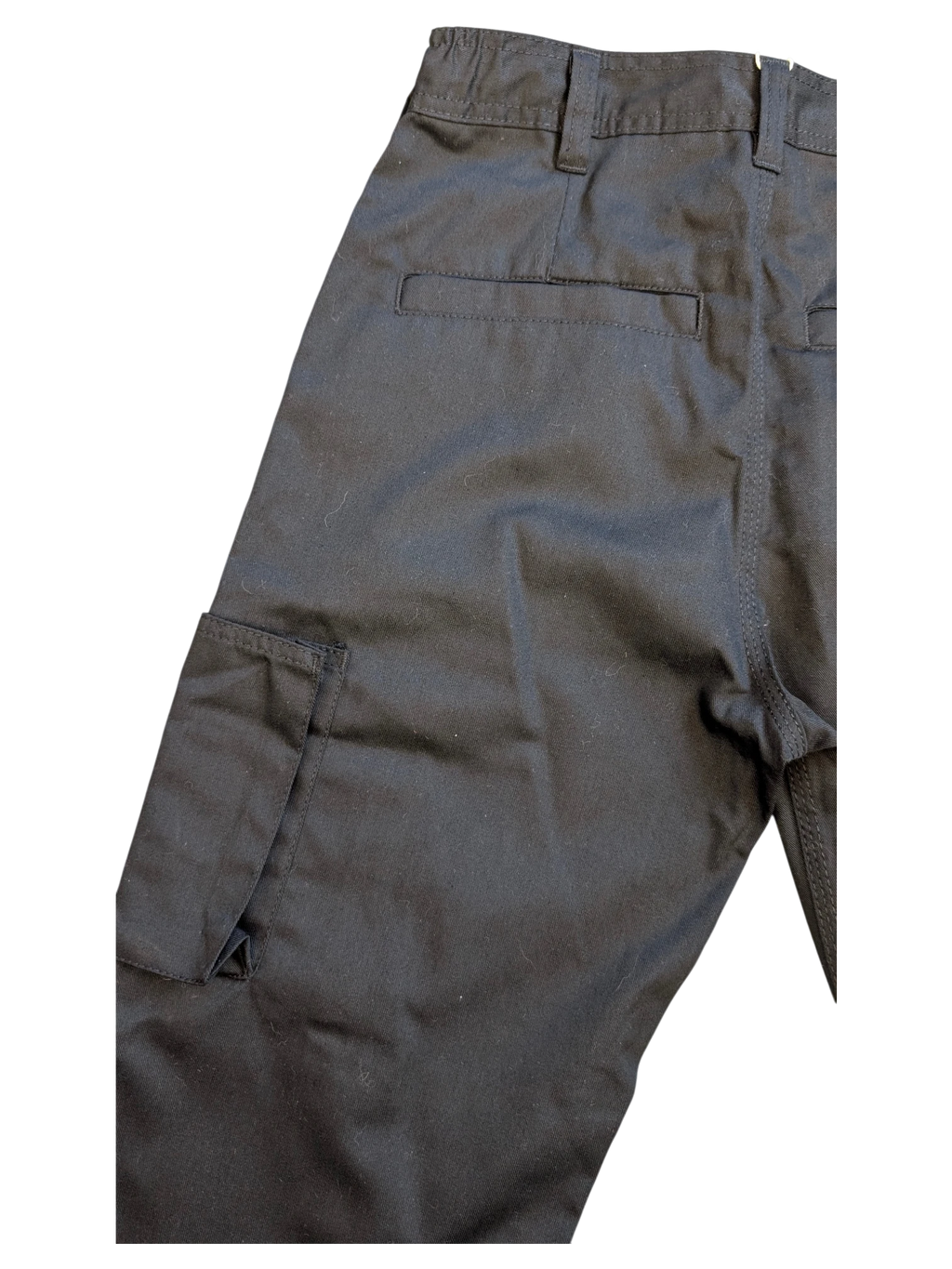 JAKE & IPI black cotton cargo pants with multiple pockets and belt loops.